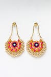 Shop_BAUBLE BAZAAR_Yellow Thread Circular Embroidered Earrings _at_Aza_Fashions