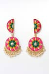 Shop_BAUBLE BAZAAR_Pink Thread Two Tier Crescent Drop Earrings _at_Aza_Fashions