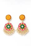 Shop_BAUBLE BAZAAR_Pink Thread Two Tier Circular Drop Earrings _at_Aza_Fashions