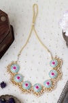 Buy_BAUBLE BAZAAR_Blue Thread Lotus Circular Motif Pearl Embellished Necklace _at_Aza_Fashions