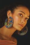 Buy Krutiarts Blue Beads, Fabric Flowers Oh My Gosh Madhubani Lotus Embroidered Hoops at Aza Fashions Buy_Krutiarts_Blue Beads, Fabric Flowers Oh My Gosh Madhubani Lotus Embroidered Hoops _at_Aza_Fashions