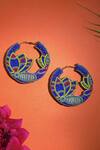 Shop_Krutiarts_Blue Beads, Fabric Flowers Oh My Gosh Madhubani Lotus Embroidered Hoops _at_Aza_Fashions
