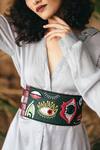Krutiarts_Green Silk Thread I Spy Evil Eye Embroidered Belt _Online_at_Aza_Fashions