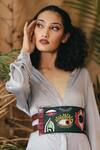 Shop_Krutiarts_Green Silk Thread I Spy Evil Eye Embroidered Belt _Online_at_Aza_Fashions