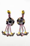 Shop_Krutiarts_Multi Color Mirrors, Beads, Jabri Thread Embroidered Ghunghroo Tassel Earrings _at_Aza_Fashions