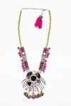 Shop_KrutiArts_Off White Bead Dhaandhdu Mirror Embellished Pendant Necklace _at_Aza_Fashions