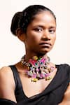 Buy_KrutiArts_Pink Bead Bhenkda Peacock Embroidered Tassel Choker _at_Aza_Fashions