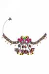 Shop_KrutiArts_Pink Bead Bhenkda Peacock Embroidered Tassel Choker _at_Aza_Fashions