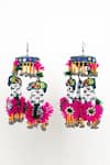 Shop_KrutiArts_Blue Bead Tabariyo Parrot Embroidered Tassel Earrings _at_Aza_Fashions