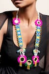 KrutiArts_Blue Bead Gammat Parrot Embroidered Tassel Necklace _Online_at_Aza_Fashions