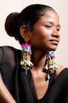 KrutiArts_Blue Bead Barabar Che Embroidered Shell Tassel Earrings _Online_at_Aza_Fashions