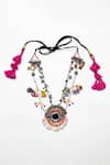 Shop_KrutiArts_Pink Bead Dhampachada Mirror Embellished Tassel Pendant Necklace _at_Aza_Fashions