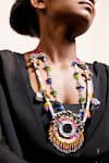 KrutiArts_Pink Bead Dhampachada Mirror Embellished Tassel Pendant Necklace _Online_at_Aza_Fashions