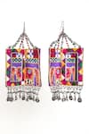 Shop_KrutiArts_Purple Bead Navri Elephant Embroidered Square Earrings _at_Aza_Fashions