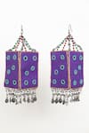 Shop_KrutiArts_Purple Bead Navri Elephant Embroidered Square Earrings _Online_at_Aza_Fashions