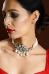 Buy_Ruby Raang_Silver Plated Kundan Floral Cutwork Choker _at_Aza_Fashions