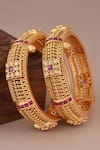 Shop_Smars Jewelry_Gold Plated Synthetic Stone Studded Carved Bangles-Set of 2 _at_Aza_Fashions