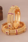 Smars Jewelry_Gold Plated Synthetic Stone Studded Carved Bangles-Set of 2 _Online_at_Aza_Fashions