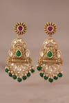 Shop_Smars Jewelry_Gold Plated Kundan Floral Carved Bead Tassel Earrings _at_Aza_Fashions