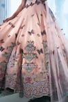 Buy_Label Ankush Jain_Peach Lehenga Silk Embroidery 3d Butterfly Applique Cutwork Bridal Set _Online_at_Aza_Fashions