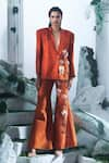 Buy_Label Ankush Jain_Orange Pure Raw Silk Embroidery 3d Floral Connecting Blazer And Flared Pant Set _at_Aza_Fashions