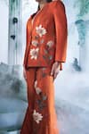 Shop_Label Ankush Jain_Orange Pure Raw Silk Embroidery 3d Floral Connecting Blazer And Flared Pant Set _at_Aza_Fashions