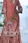 Label Ankush Jain_Pink Zari Georgette Embroidery Applique Collar Coconut Tree Kurta And Sharara Set _Online_at_Aza_Fashions