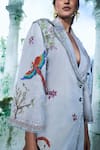 Buy_Label Ankush Jain_Grey Zari Georgette Embroidery Applique Notched Lapel Phoenix Trench Coat _Online_at_Aza_Fashions