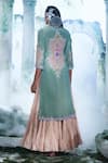 Shop_Label Ankush Jain_Green Zari Georgette Embroidery Applique Notched Jharoka Kurta With Gown _at_Aza_Fashions