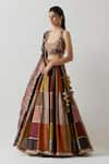 AUM by Asit and Ashima_Multi Color Silk Embroidered Bead Scoop Checkered Geometric Lehenga Blouse Set _at_Aza_Fashions