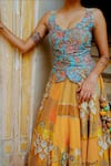 Buy_AUM by Asit and Ashima_Yellow Silk Embroidered Bead Scoop Patchwork Zardozi Lehenga With Corset _Online_at_Aza_Fashions