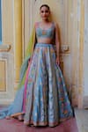 Buy_AUM by Asit and Ashima_Blue Silk Embroidered Bead Scoop Patchwork Applique Lehenga Set _at_Aza_Fashions