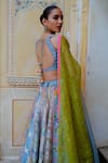 Shop_AUM by Asit and Ashima_Blue Silk Embroidered Bead Scoop Patchwork Applique Lehenga Set _at_Aza_Fashions