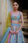 AUM by Asit and Ashima_Blue Silk Embroidered Bead Scoop Patchwork Applique Lehenga Set _Online_at_Aza_Fashions