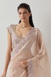 Buy_AUM by Asit and Ashima_Pink Silk Embroidered Bead Scoop Sequin Scalloped Saree With Blouse _Online_at_Aza_Fashions