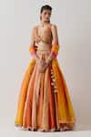 AUM by Asit and Ashima_Orange Silk Embroidered Bead V-neck Patchwork Embellished Lehenga Set _Online_at_Aza_Fashions