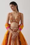 Buy_AUM by Asit and Ashima_Orange Silk Embroidered Bead V-neck Patchwork Embellished Lehenga Set _Online_at_Aza_Fashions