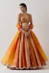 Shop_AUM by Asit and Ashima_Orange Silk Embroidered Bead V-neck Patchwork Embellished Lehenga Set _Online_at_Aza_Fashions