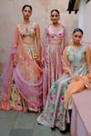 Buy_AUM by Asit and Ashima_Gold Silk Embroidered Bead V-neck Patchwork Sequin Bridal Lehenga Set _Online_at_Aza_Fashions