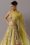 AUM by Asit and Ashima_Green Silk Embroidered Bead Patchwork Panelled Applique Bridal Lehenga Set _Online_at_Aza_Fashions