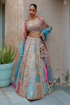 Buy_AUM by Asit and Ashima_Grey Silk Embroidered Bead Scoop Patchwork Floral Garden Bridal Lehenga Set _at_Aza_Fashions