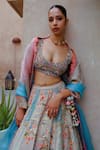 Shop_AUM by Asit and Ashima_Grey Silk Embroidered Bead Scoop Patchwork Floral Garden Bridal Lehenga Set _at_Aza_Fashions