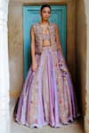 Buy_AUM by Asit and Ashima_Purple Silk Embroidered Bead Blouse V-neck Patchwork Lehenga Jacket Set _at_Aza_Fashions