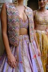 Buy_AUM by Asit and Ashima_Purple Silk Embroidered Bead Blouse V-neck Patchwork Lehenga Jacket Set _Online_at_Aza_Fashions