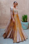 Buy_AUM by Asit and Ashima_Yellow Silk Embellished Bead Scoop Patchwork Hem Textured Lehenga Set _at_Aza_Fashions