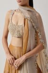 Shop_AUM by Asit and Ashima_Yellow Silk Embellished Bead Scoop Patchwork Hem Textured Lehenga Set _Online_at_Aza_Fashions