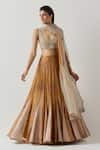 AUM by Asit and Ashima_Yellow Silk Embellished Bead Scoop Patchwork Hem Textured Lehenga Set _at_Aza_Fashions