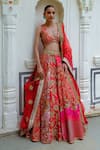 Buy_AUM by Asit and Ashima_Red Silk Embroidered Bead V-neck Patchwork Zardozi Bridal Lehenga Set _at_Aza_Fashions