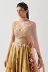 Buy_AUM by Asit and Ashima_Yellow Silk Embroidered Bead Scoop Patchwork Lehenga Set _Online_at_Aza_Fashions