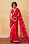 Buy_Kharakapas_Red Kota Doria, Chanderi Patti, Foil Printing Maharani Saree With Blouse _at_Aza_Fashions